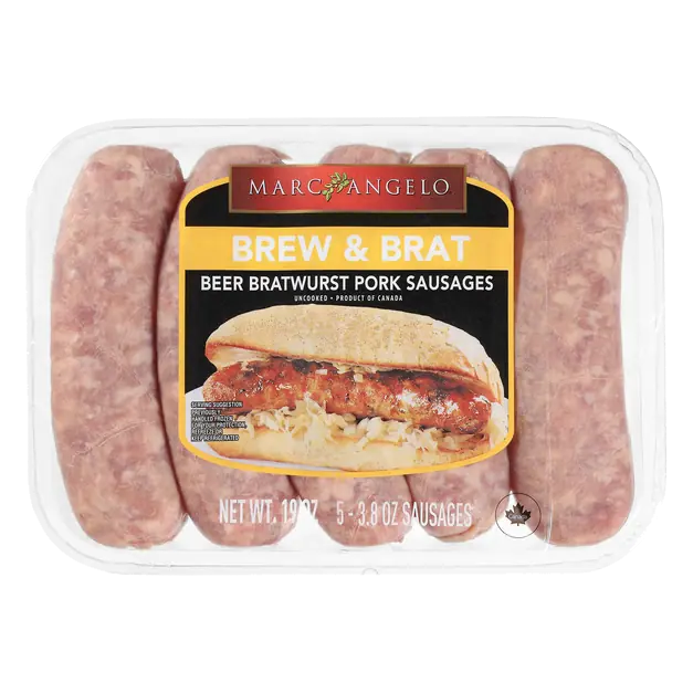 Brew & Brat Beer Bratwurst Pork Sausages - 5 ct