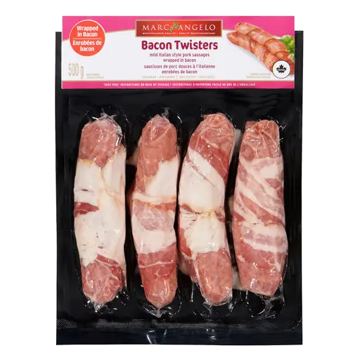 Frozen Pork Sausages Bacon Twisters Mild Italian 500 g