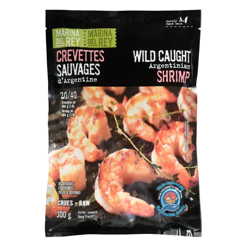 Marina Del Rey Frozen Wild Argentina 20/40 Peeled & Deveined Shrimp 300 g