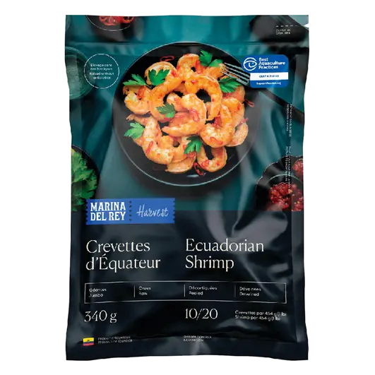 Frozen Ecuador Shrimp Raw Peeled 10/20 Count 340 g