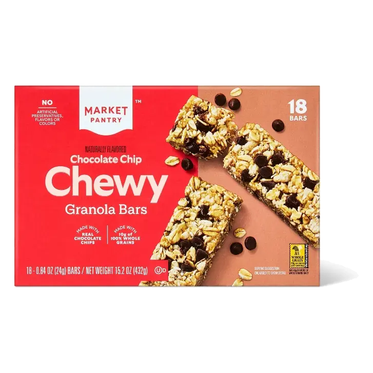 Chocolate Chip Chewy Granola Bars - 15.2oz/18ct - Market Pantry