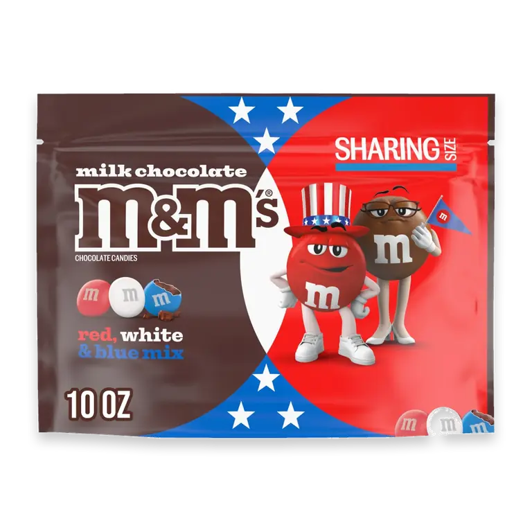 M&M'S Milk Chocolate Red White & Blue Summer Candy Share Size Bag