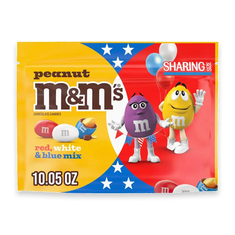 M&M'S Peanut Milk Chocolate Red White & Blue Summer Candy Sharing Size Resealable Bag