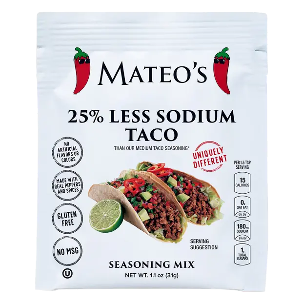 Gluten Free 25% Less Sodium Taco Seasoning Mix Packet