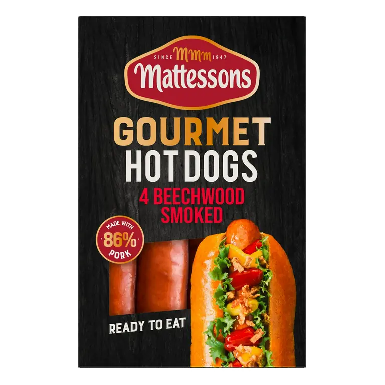 Mattessons 4 x Beechwood Smoked Gourmet Hot Dogs 280g