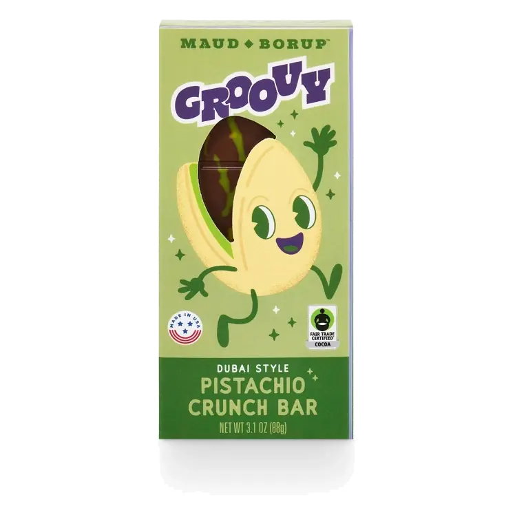 Maud Borup Milk Chocolate Pistachio Creme Candy Bar, 3.1oz