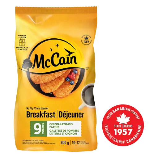 Frozen No Flip 9 Minute Onion & Potato Patties 12 pack 600 g