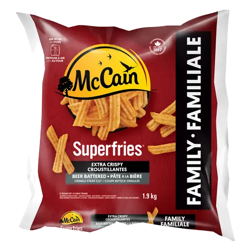 Frozen Superfries Extra Crispy Fries Beer Battered Family Crinkle Steak Cut 1.9 kg