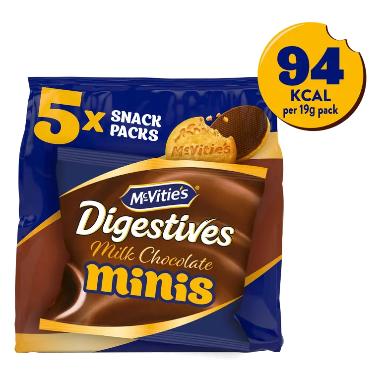 McVitie's Chocolate Digestive Mini Biscuits Multipack, 5 x 19g Snack Packs