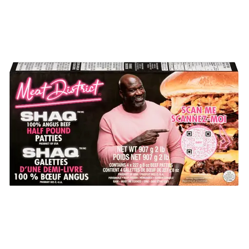 Frozen Shaq Half Pound Patties 100% Angus Beef 908 g