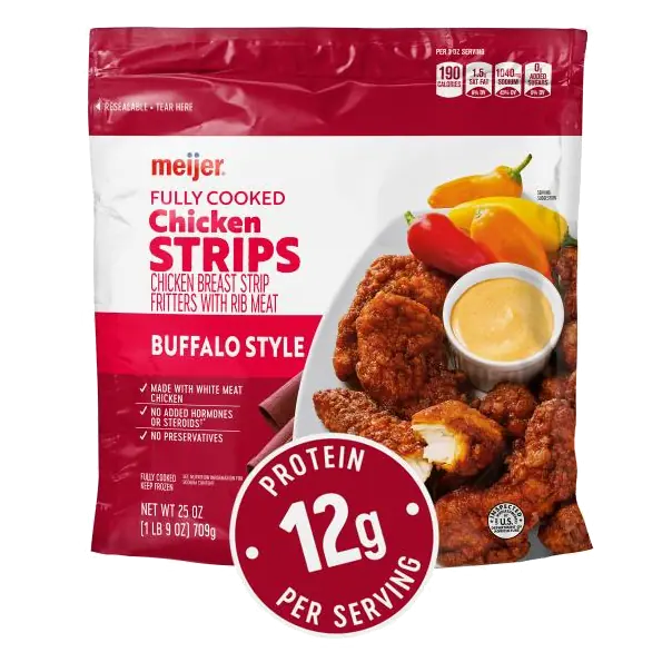 Buffalo Style Chicken Strips Chicken Breast Strip Fritters with Rib Meat & Buffalo Style Sauce