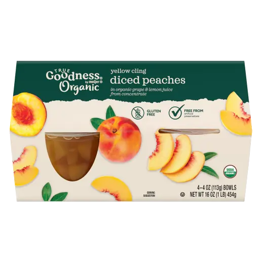 Diced Yellow Cling Peaches in Organic Pear Juice