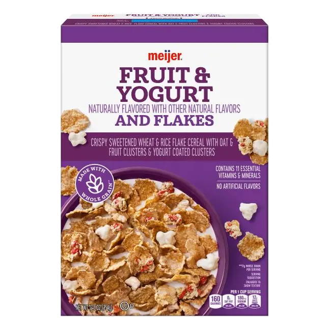 Fruit & Yogurt Crispy Rice & Wheat Flakes with Oat & Fruit Clusters and Yogurt Coated Clusters