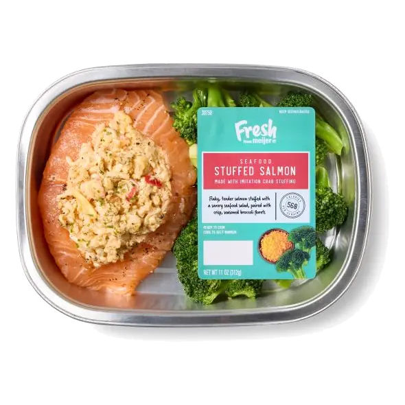 Seafood Stuffed Salmon with Broccoli Florets