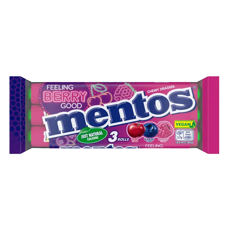 Mentos Feeling Berry Good Chewy Dragees Rolls 3 x 37.5g