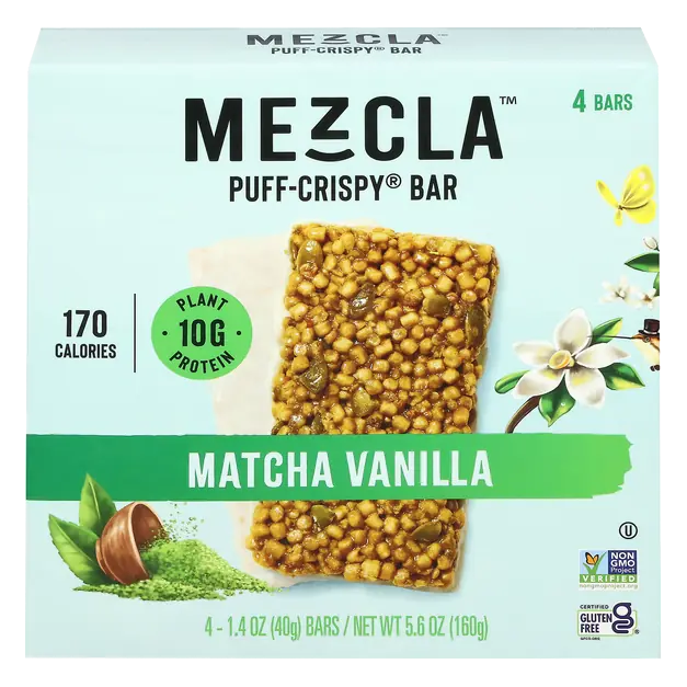 Puff-Crispy Gluten Free Matcha Vanilla Bars - 4 ct