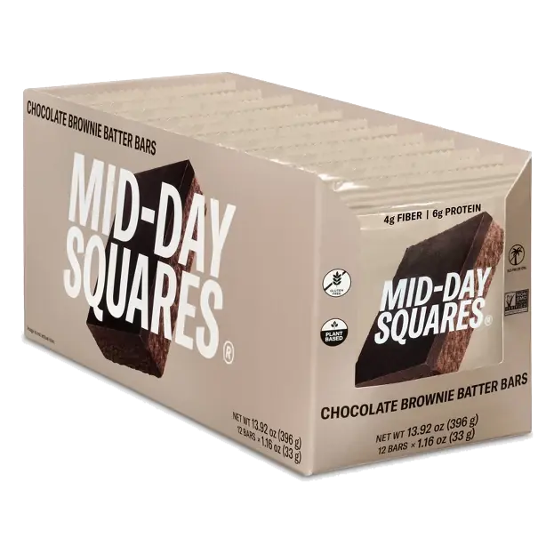 Mid-Day Squares Brownie Batter Plant Based Functional Chocolate Bar, 1.16oz: Creamy, 6g Protein