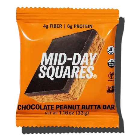 Mid-Day Squares Peanut Butta Organic Plant Based Functional Chocolate Bar, 1.16oz: Creamy Texture, 6g Protein