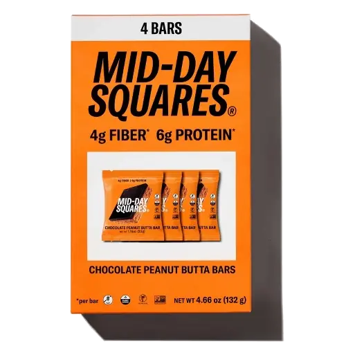 Mid-Day Squares Peanut Butter Functional Snack Bars, 4.66oz/4ct: 6g Protein, Creamy Texture