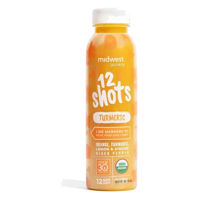 Midwest Juicery 12 Shots Organic Turmeric Wellness Shots, 12 fl oz: Non-Caffeinated