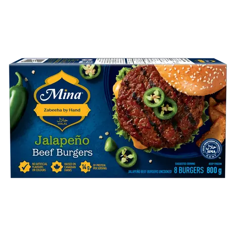 Halal Frozen Beef Burgers Jalapeño 800 g