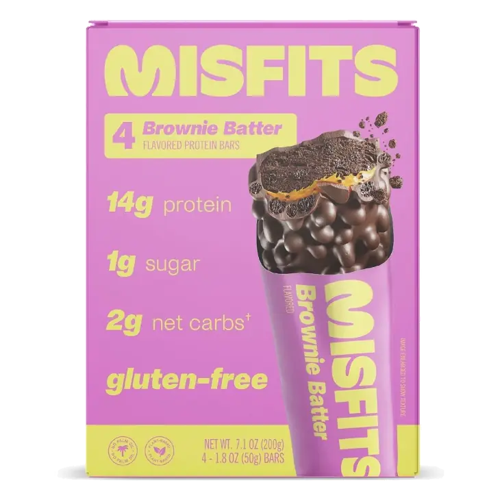 Misfits Health Plant Based Brownie Batter Protein Bars, 7.10oz/4pk