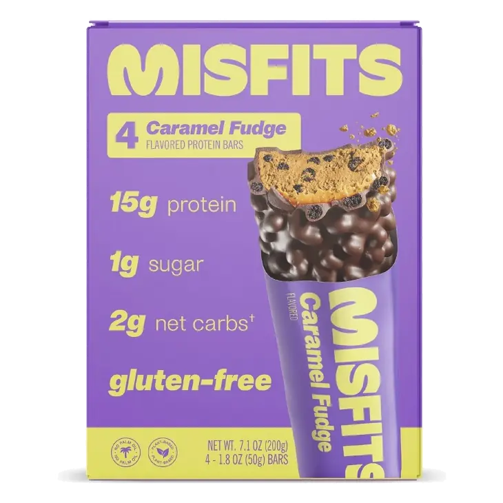 Misfits Health Plant Based Caramel Fudge Protein Bars, 7.10oz/4pk