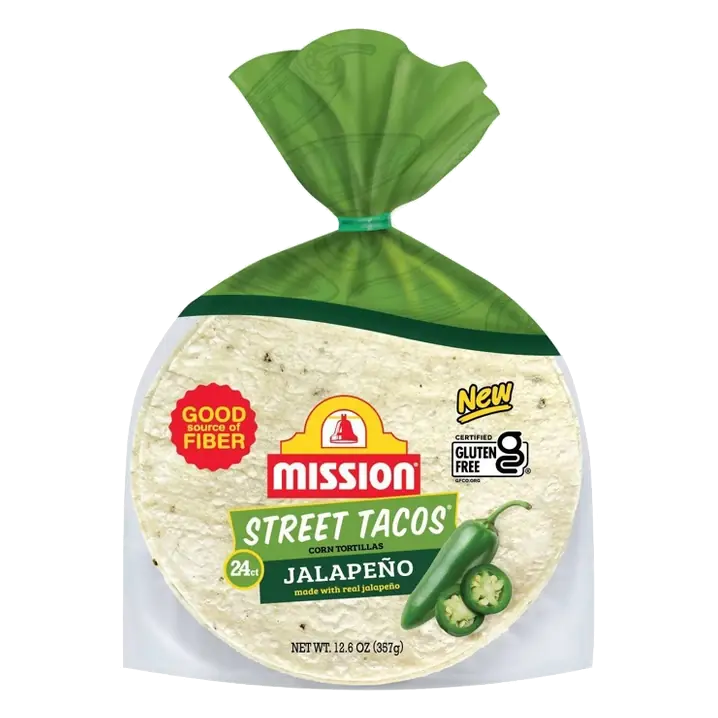 Mission Jalapeno Corn Street Taco Tortillas, 12.6oz/24ct: Certified Gluten-Free