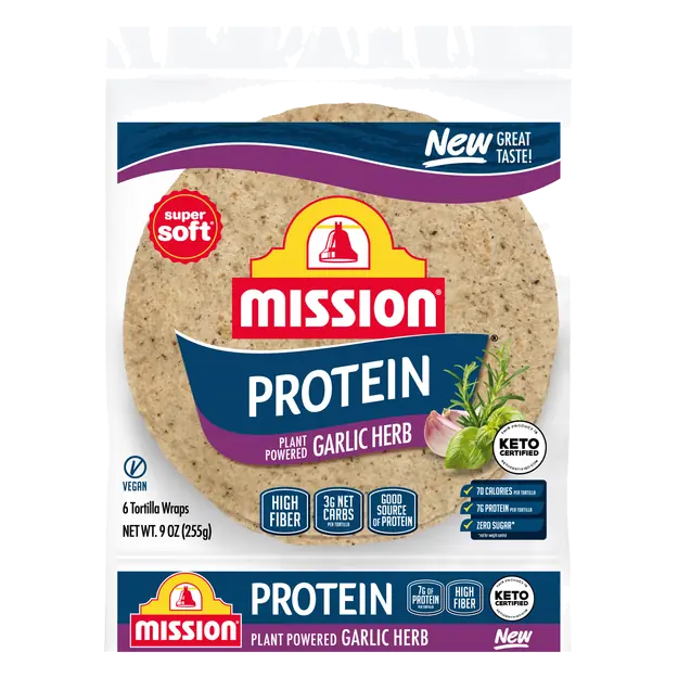 Protein Plant Powered Garlic Herb Tortillas Wraps - 6 ct