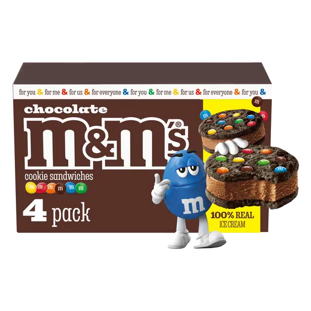 Chocolate Reduced Fat Ice Cream, Sandwiched Between Chocolate Cookies, with M&M's Minis Milk Chocolate Candies Cookie Sandwiches