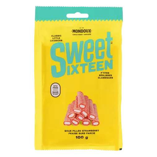 Sweet Sixteen Licorice Sour Filled Strawberry 100 g