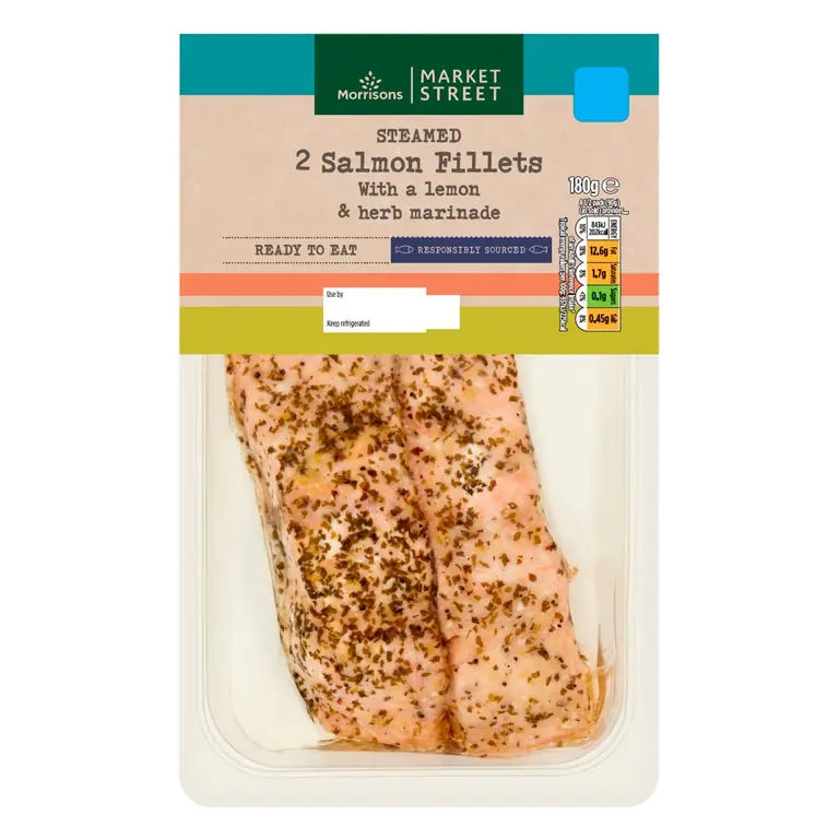 2 Steamed Salmon Fillets With Lemon & Herb 180g