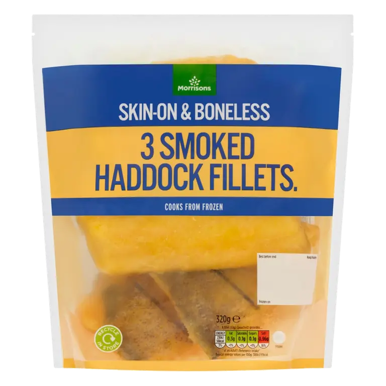 3 Skin-On & Boneless Smoked Haddock Fillets 320g