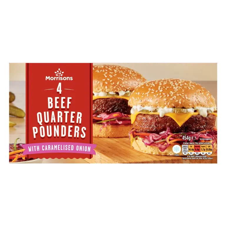 4 Beef Quarter Pounder Burgers with Caramelised Onion 454g
