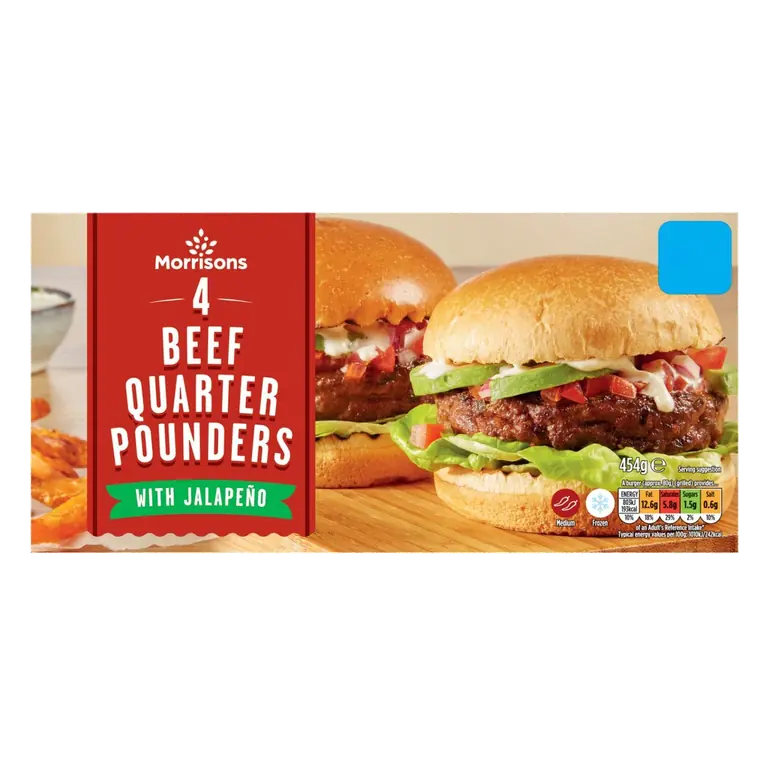 4 Beef Quarter Pounder Burgers with Jalapeno 454g