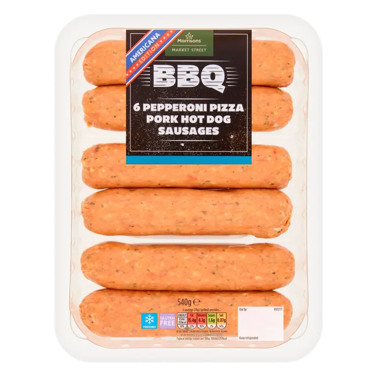 6 Pepperoni Pizza Hot Dog Sausages 540g