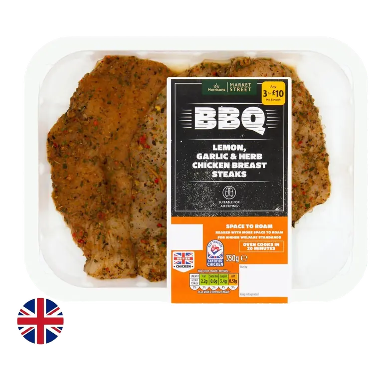 BBQ Lemon,Garlic & Herb British Chicken Breast Steaks 350g