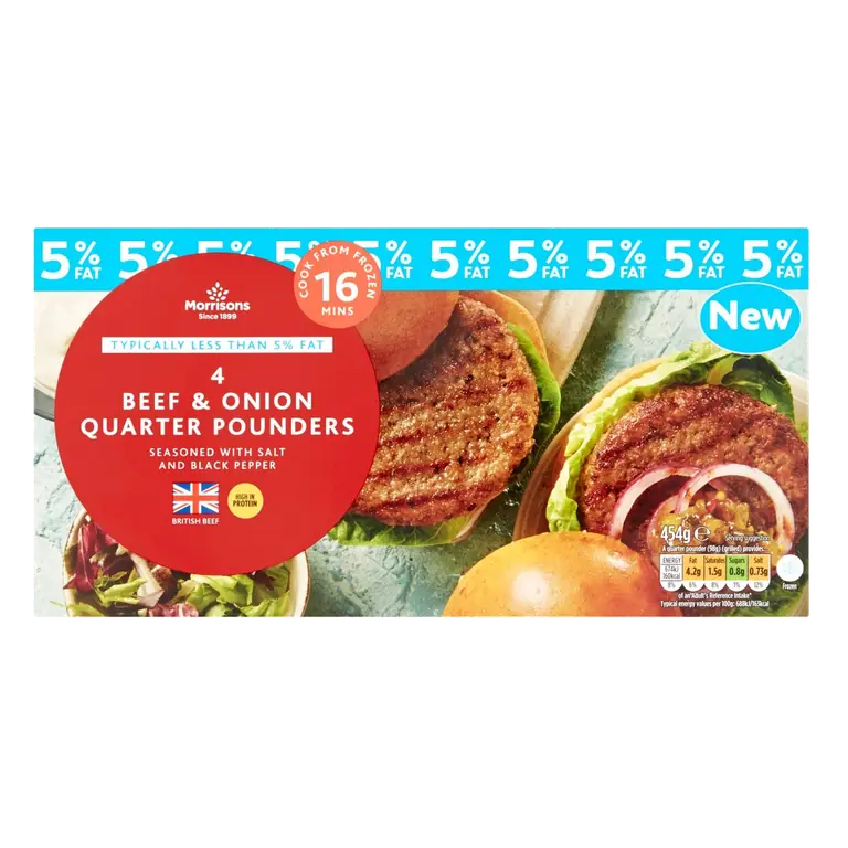 Beef Quarter Pounders With Onion 5% Fat 454g