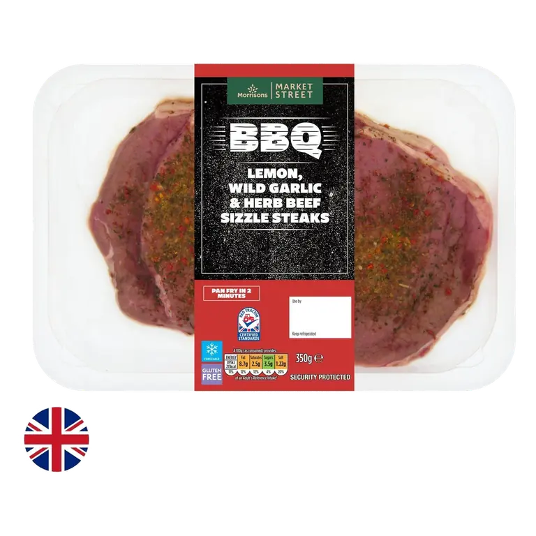 British Beef Sizzle Steaks With Lemon, Garlic & Herb 350g