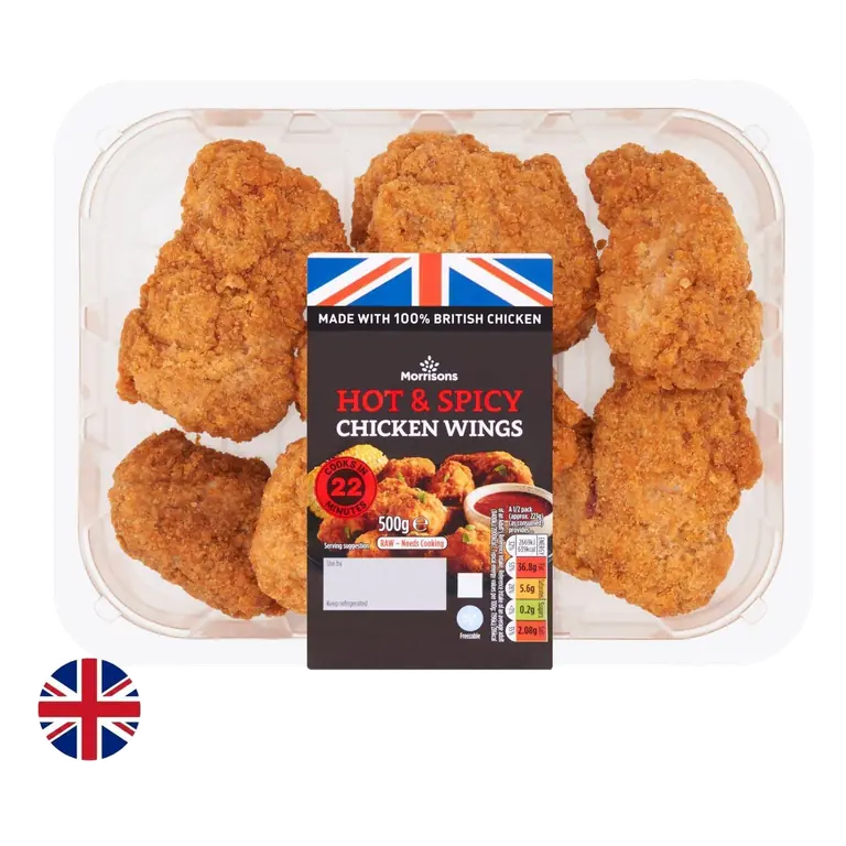 British Breaded Hot & Spicy Chicken Wings 500g