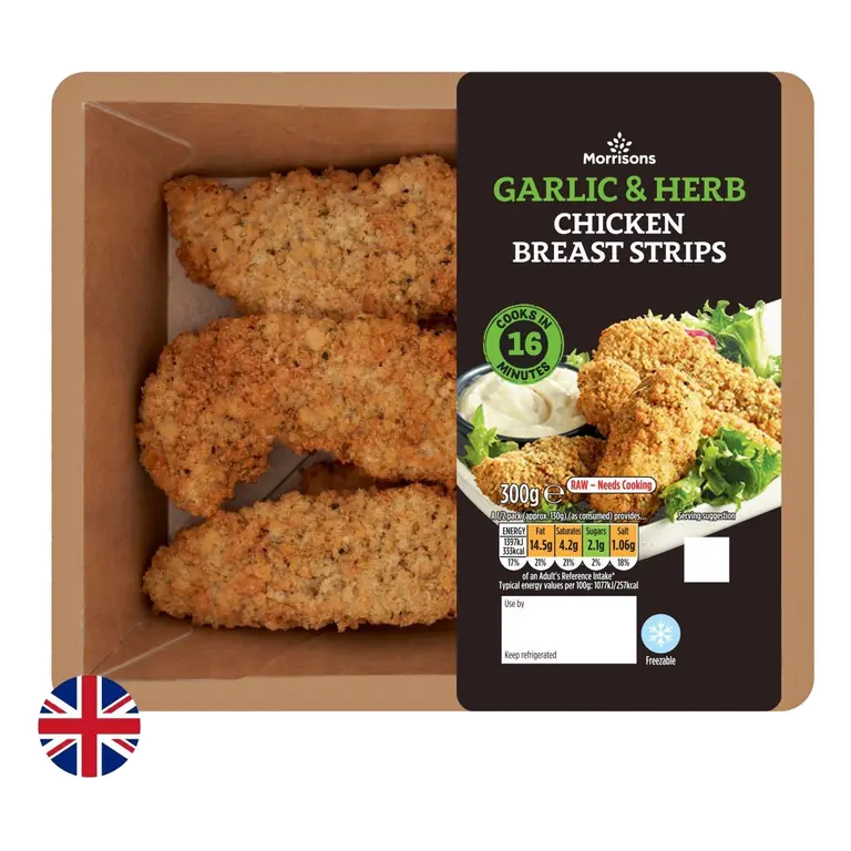 British Garlic & Herb Chicken Strips 300g