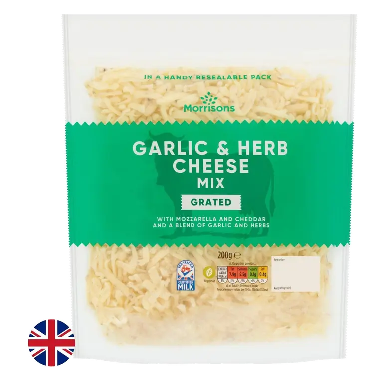 British Grated Garlic & Herb Cheese Mix 200g
