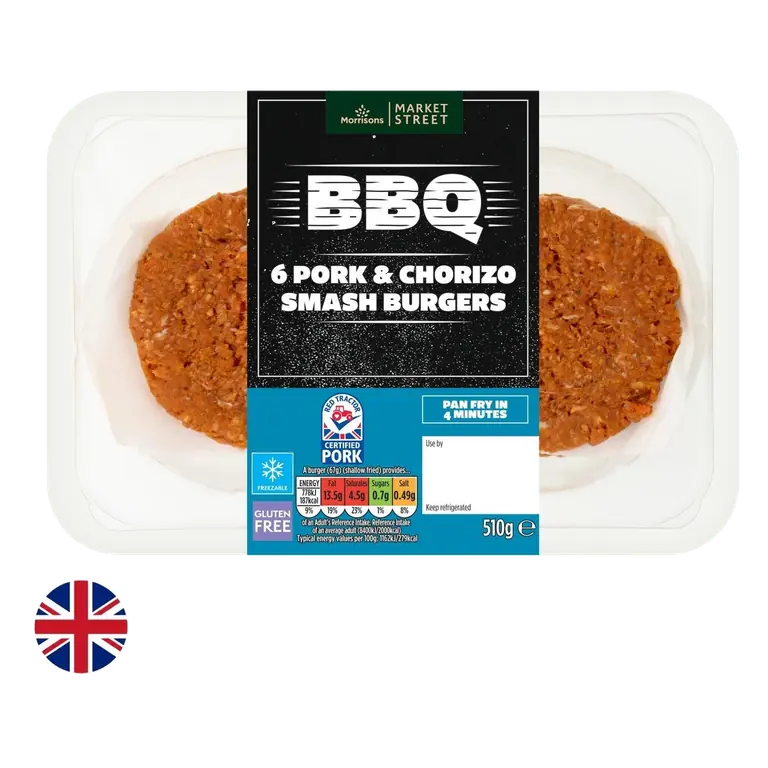 British Market Street 6 Pork & Chorizo Smash Burgers 510g