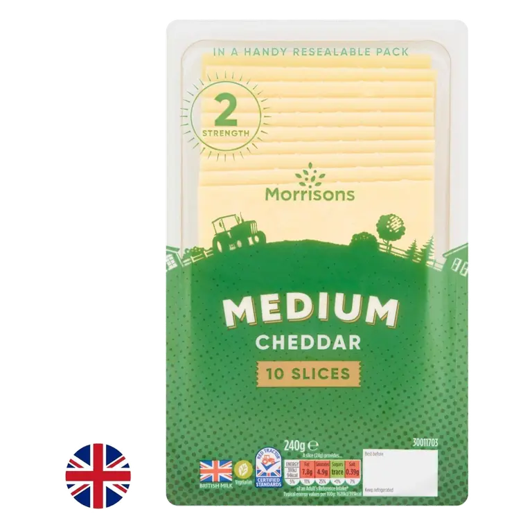 British Medium Cheddar Slices 240g