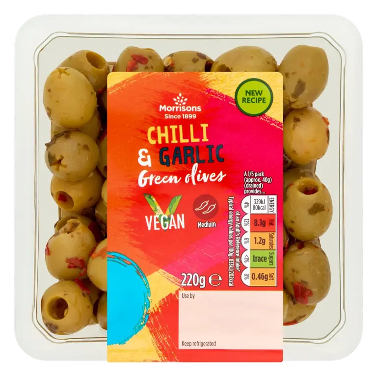 Green Olives With Chilli & Garlic 220g