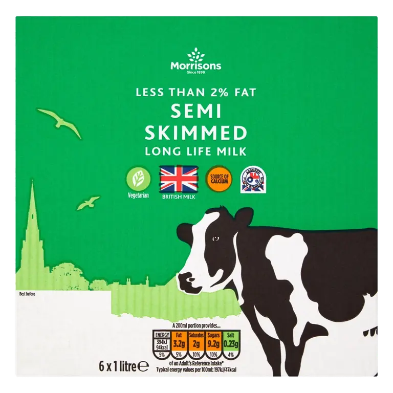 Less Than 2% Fat Semi Skimmed Long Life Milk 6 x 1L