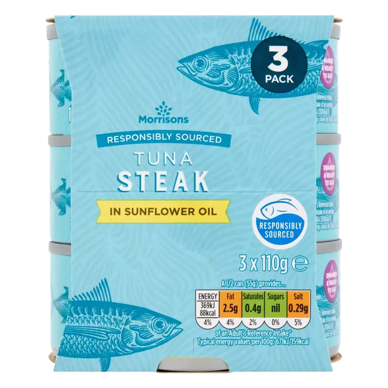 No Drain Tuna Steak In A Little Sunflower Oil 3x110g