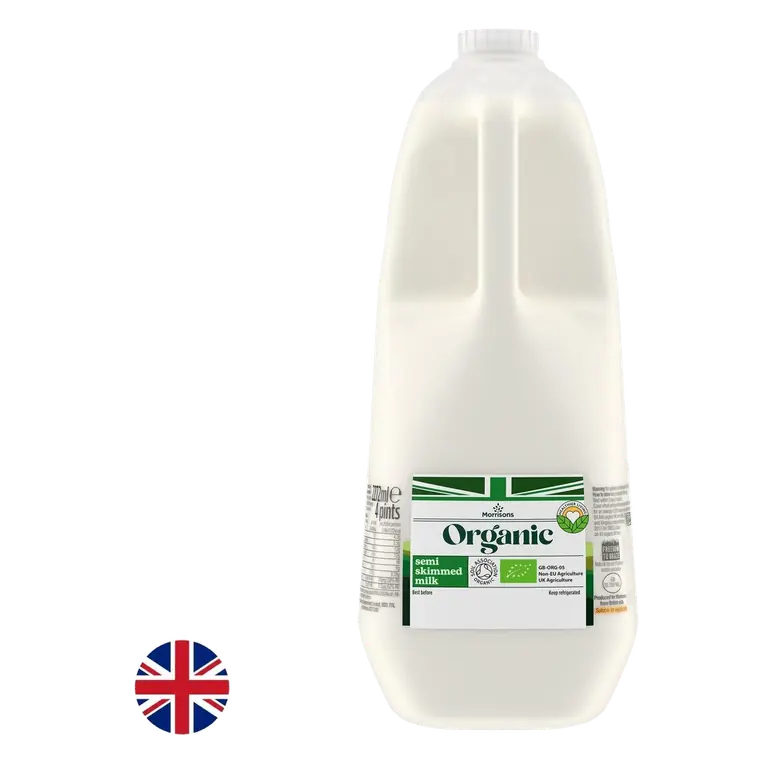 Organic British Semi Skimmed Milk 4 Pints