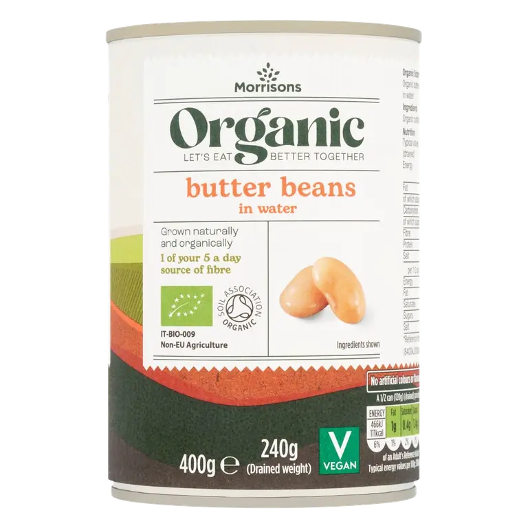 Organic Butter Beans In Water 400g