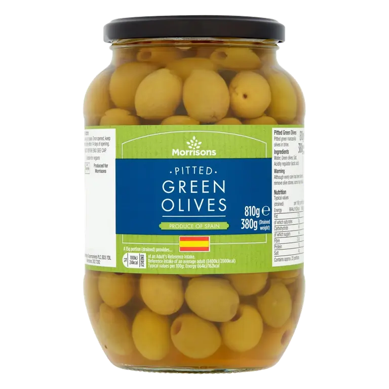 Pitted Green Olives In Brine (820g)